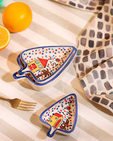 Alamkari India Ceramic Whimsical Village Hand-Painted Platter Set